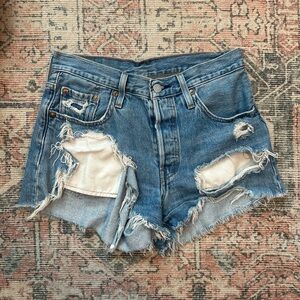 Levi's Distressed Light Blue Cutoff Jean Shorts
